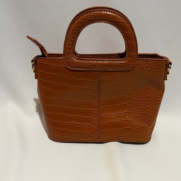 BIZOU Handbags - BIZOU BROWN MINI HANDBAG CROCODILE PATTERN